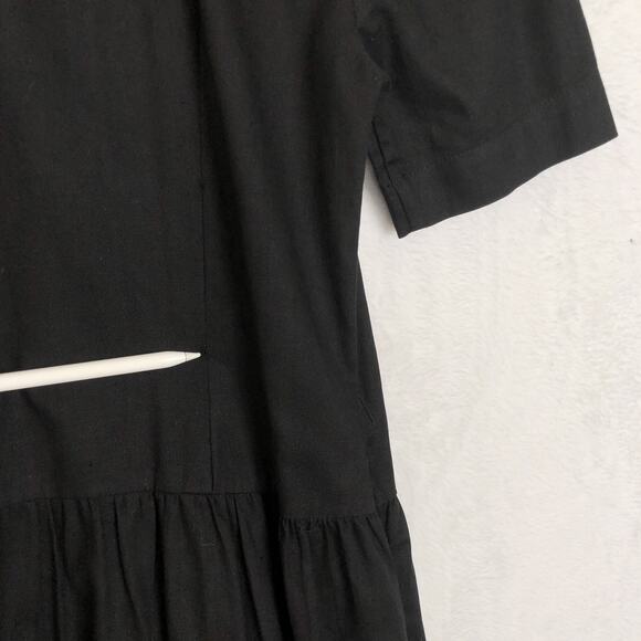 VTG NAYA 1980s Drop Waist Midi Dress Sz S Black Red 100% Cotton Button Pockets - Picture 12 of 12